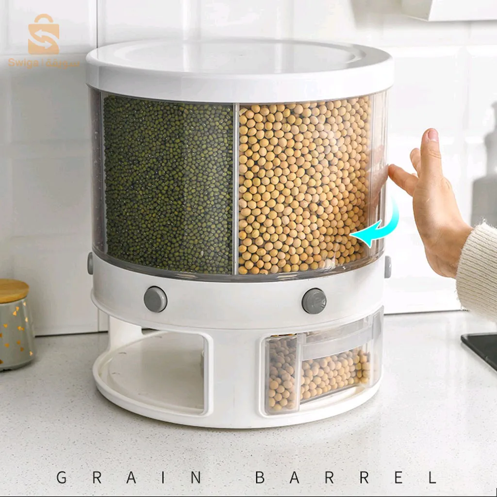 Distributeur de nourriture, récipient de stockage de céréales rotatif 360 degrés