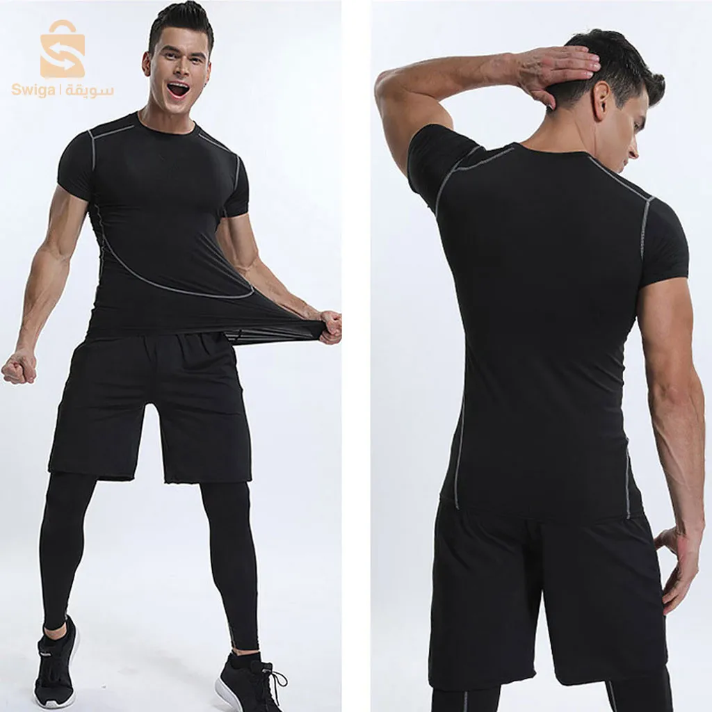 Ensemble de Compression pour Hommes de Sport 3 pièces Top et jambiè