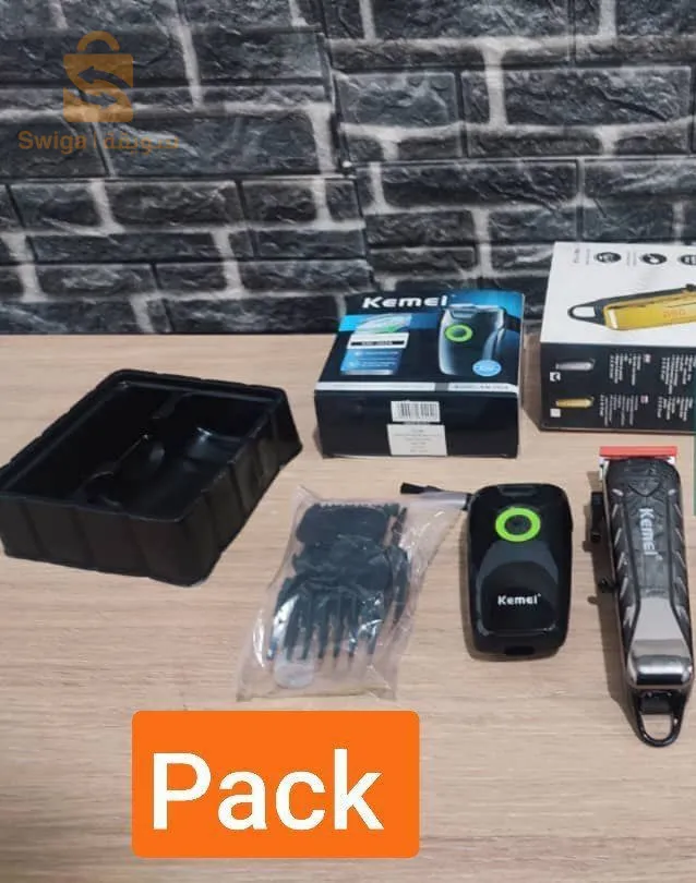 Pack tondeuse 2 en1 Original :✅ Tondeuse kemei sans fil avec dégradation 0,5 avec afficheur LED chromé✅ Tondeuse Kemei pour barbe spécial 0