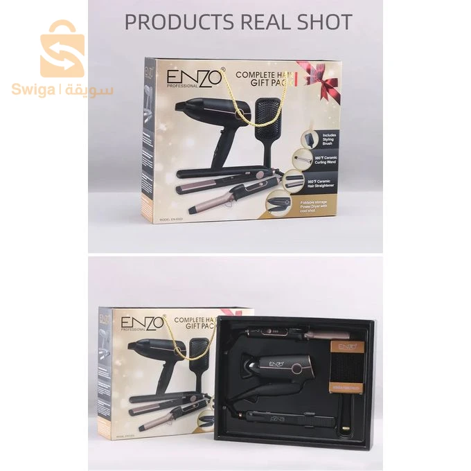PACK Original Enzo Professional kit 4en1 ( Séchoir + Brosse chaufante +Lisseur + Boucleur ) EN-6302