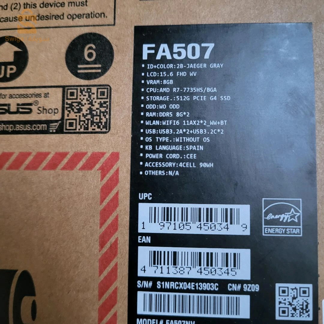 Laptop Gamer ASUS TUF Gaming A15  15.6" FHD 144Hz AMD Ryzen 7 7735HS 16GB RAM 512GB SSD NVIDIA RTX4060 8GB sous blister