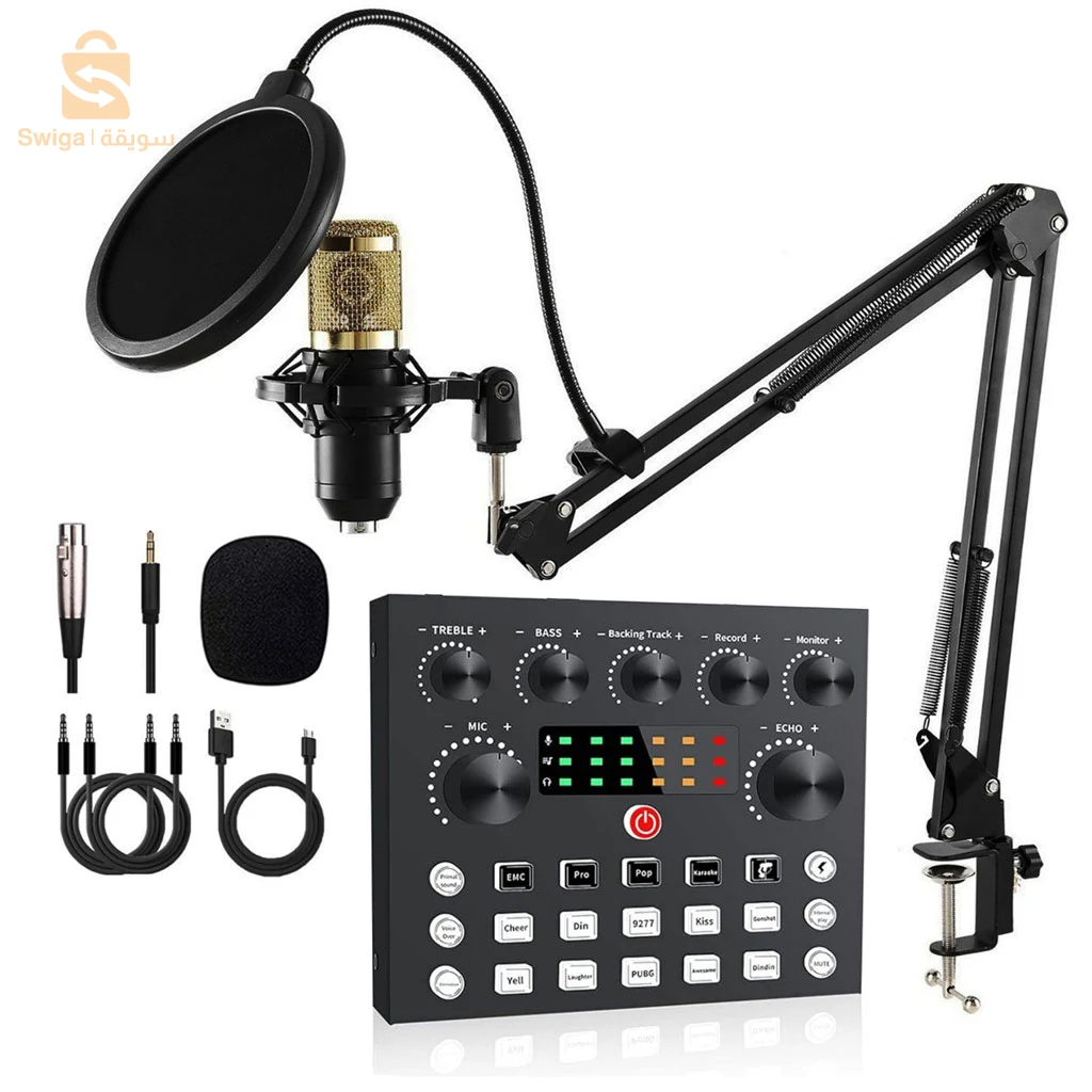 Kits de Microphone BM800 avec Carte Son en Direct, Bras de Suspension en Ciseaux, Support Antichoc et Filtre Anti-Pop