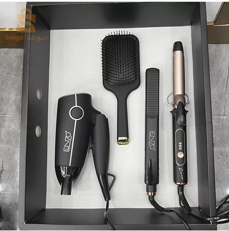 PACK Original Enzo Professional kit 4en1 ( Séchoir + Brosse chaufante +Lisseur + Boucleur ) EN-6302