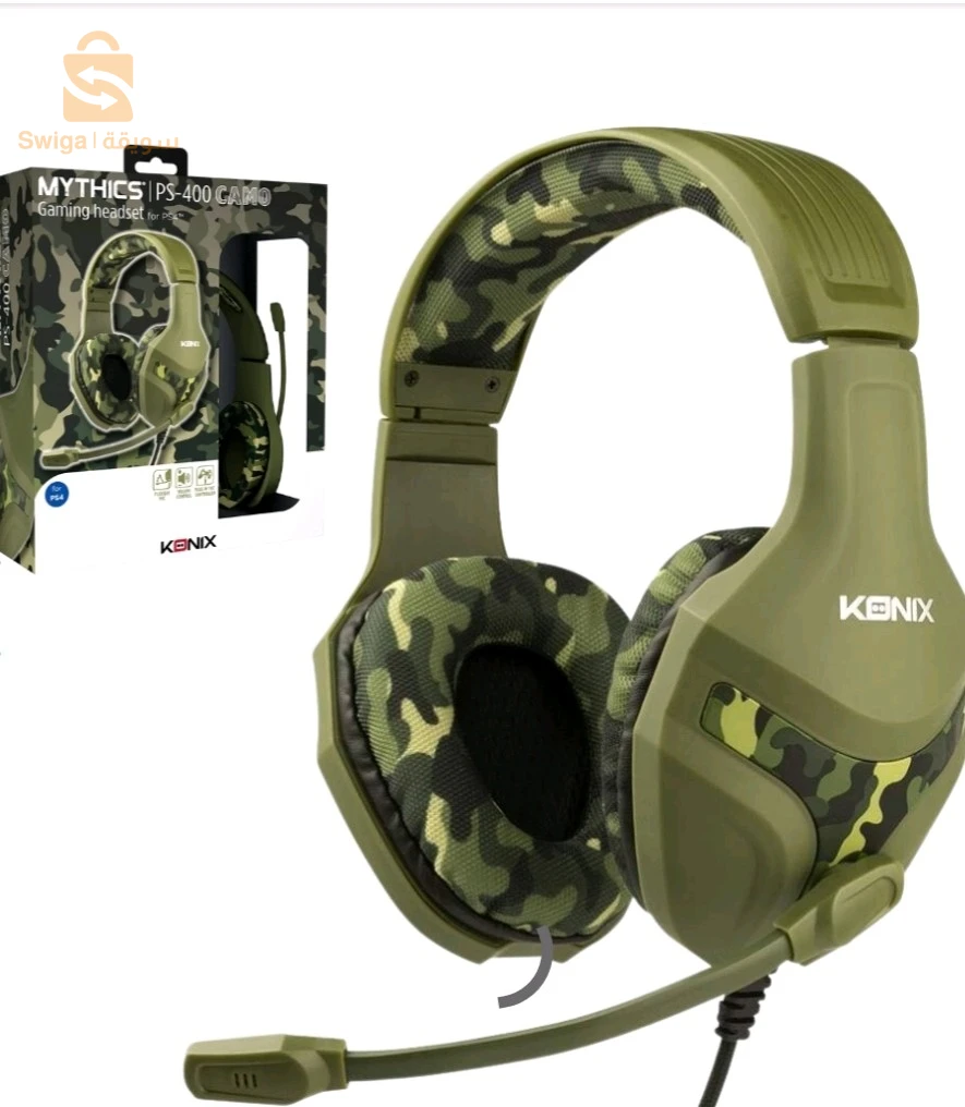 Konix Mythics Casque gaming filaire PS-400 pour console Haut-parleurs 40 mm - Microphone - Motif camouflage vert kaki