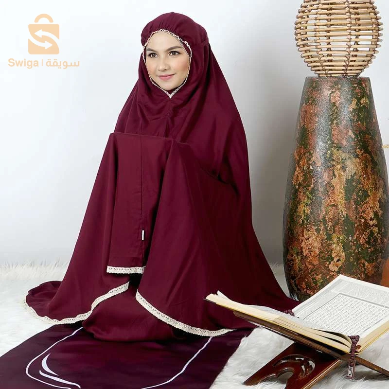 PACK طقم صلاة نسائي 4 قطع برداء فضفاض وسجادة مبطنة مع غلاف للمصحف + جهاز تسبيح رقمي محمول، سبحة صلاة مع عداد رقمي