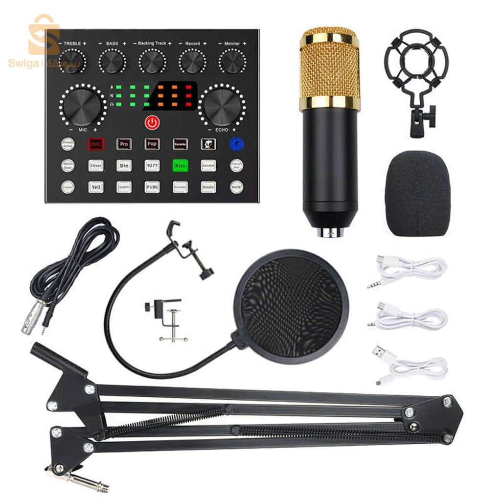 Kits de Microphone BM800 avec Carte Son en Direct, Bras de Suspension en Ciseaux, Support Antichoc et Filtre Anti-Pop