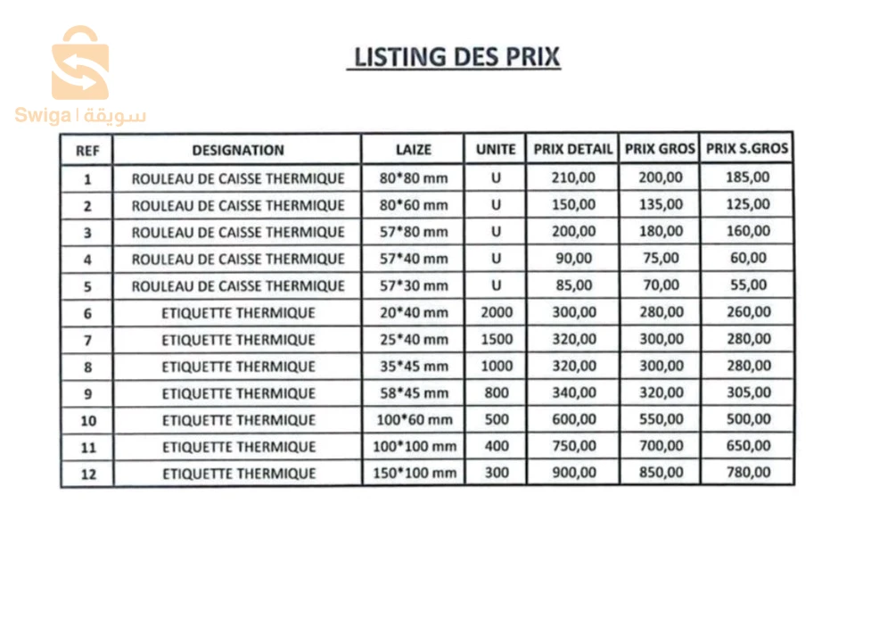 Rouleau de caisse et étiquettes thermique