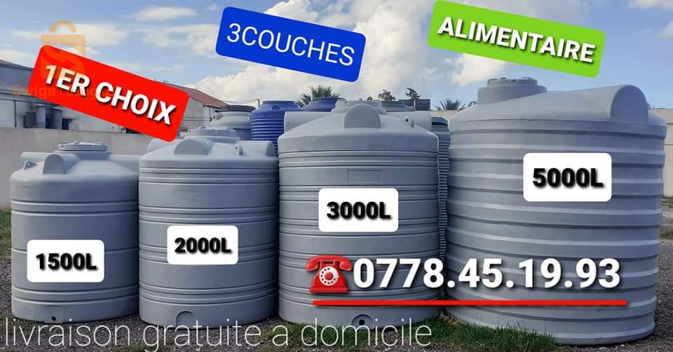 🔴تصنيع وبيع جميع انواع خزانات المياه بلاستيكية غذائية 3 طبقات أصلية  ذات جودة عالية بشهادة ضمان كل السعات والاحجام سيتم شحنها اليك ✅ 🔴ضمان 10سنوات✅◀️توصيل متوفر الى جميع الولايات🔴متوفر 250ل 400ل500ل 800ل  1000ل 1500ل2000ل 3000ل 5000ل 10,000ل 15,000ل 20,000ل 25,000ل 30,000ل ◀️لطلب الخزان يرجى تحديد الشكل والسعة واللون بضبط عمودي -افقي -نصف عمودي-(شفاف)  للطلب و للاستفسار اكثر الاتصال على : ☎️0778.45.19.93✅ ☎️0672.05.26.60✅ ◀️متوفر كل  الاحجام والسعات✅ ◀️خزان 3طبقات عازل للضوء  ✅ ◀️بمواد اولية صحية غذائية 🚰✅ ◀️ شهادة ضمان 10 سنوات  ✅ ◀️توصيل مجاني48 ولاية  🚚✅ ◀️ الدفع عندالاستلام ✅