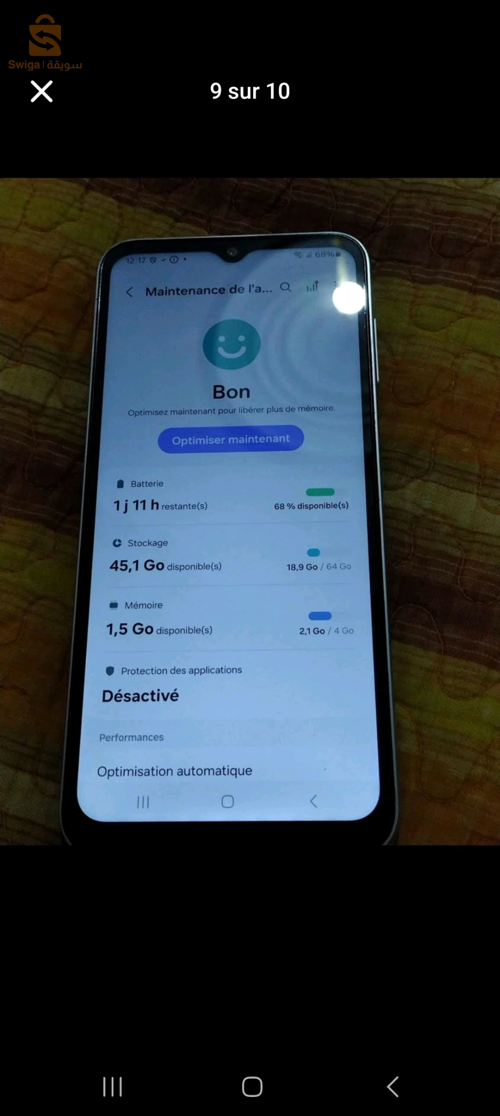 GALAXY A14 presque  neuf  état 10/10 stockage  64  giga RAM  4 giga  double  puce sans accessoires