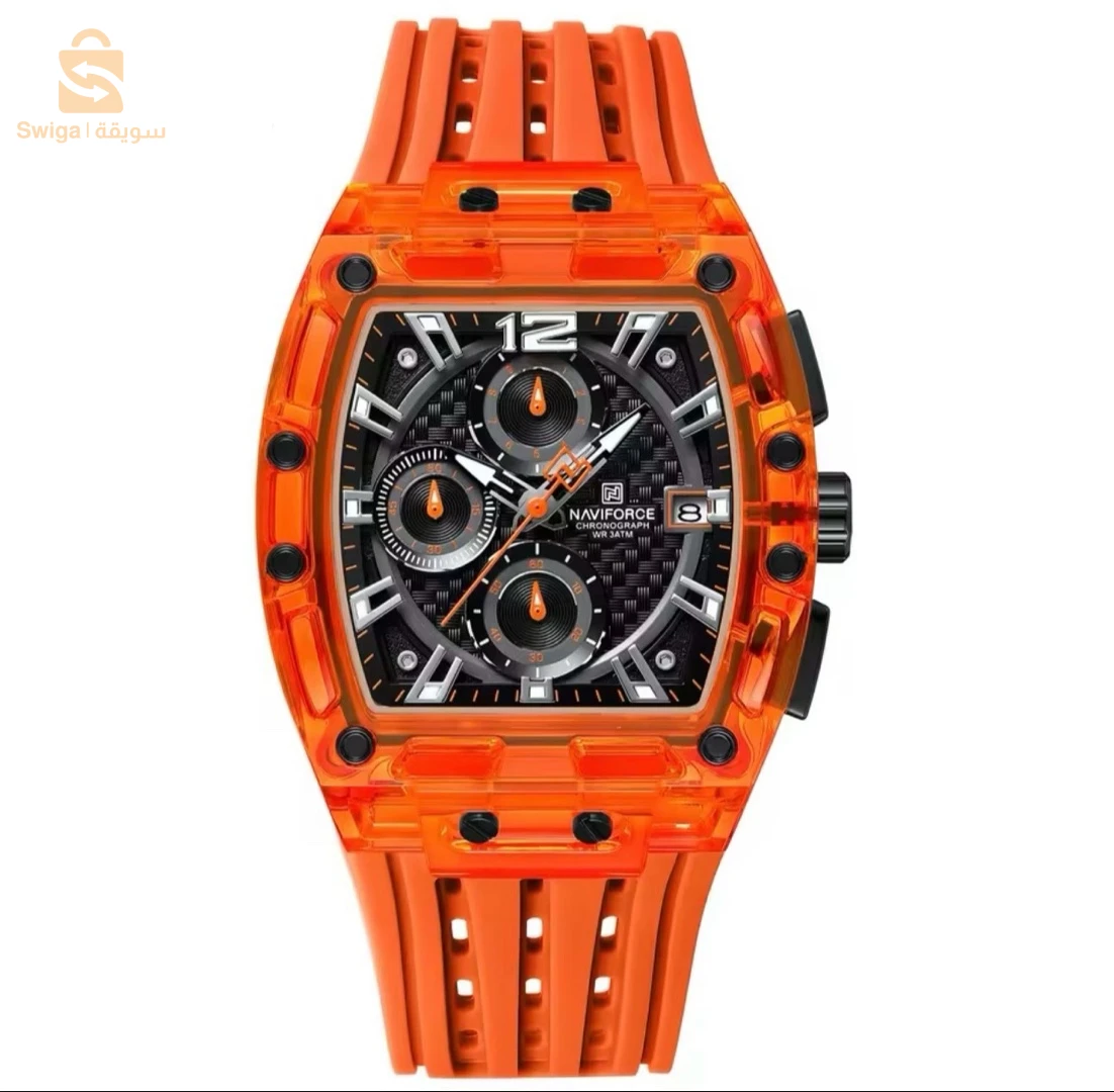 NAVIFORCE-Montre Tonneau Transparente pourHomme, Montres à Quartz, Etanche, dehors de Luxe, Out Door, Nouveau Design, 2024