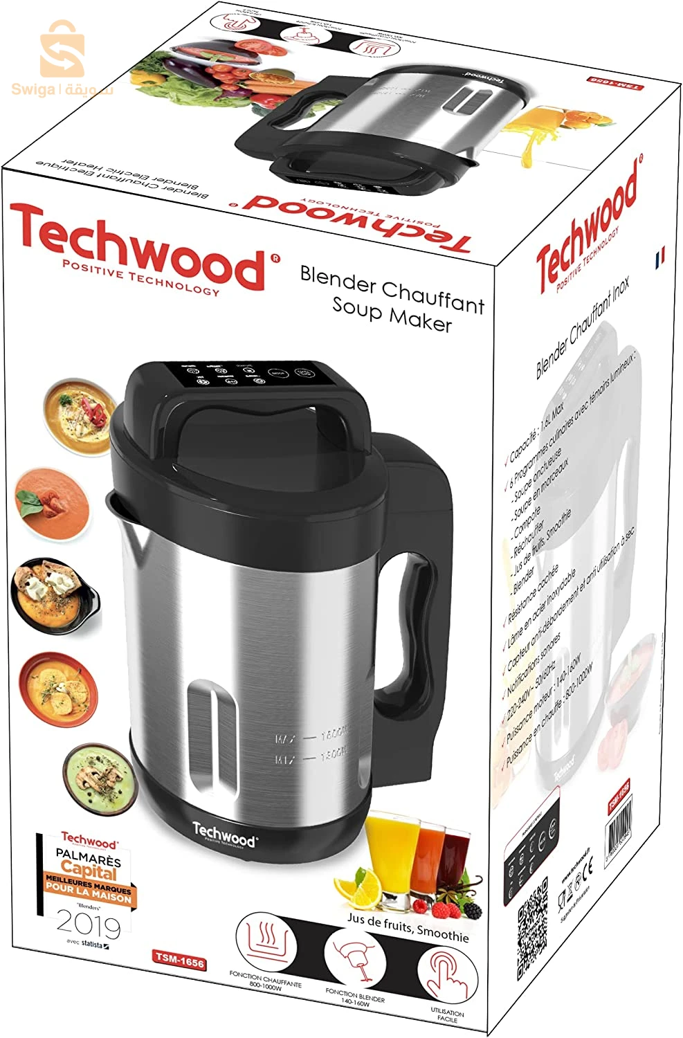 Blender Chauffant 2En1 En Inox Avec 6 Programmes Culinaires 1.6L 1000W Techwood TSM-1656