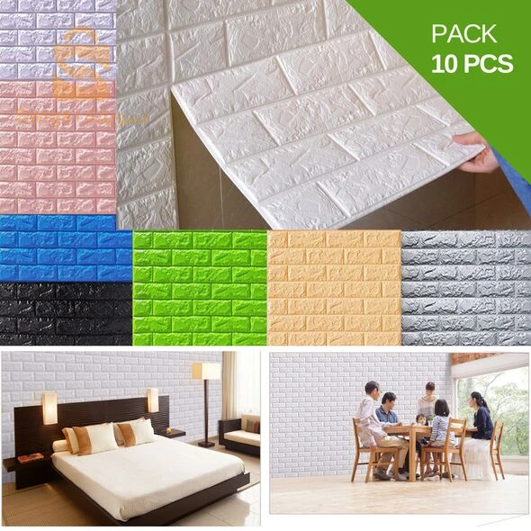 طقم 10 قطع ورق تغليف لاصق للجدران ثلاثي الأبعاد بألوان رخامية Wall Décor Papier Peint Mural motif Brique 3D Fond Mur Décoration Pack 10pcs [CLONE]  -  SFR