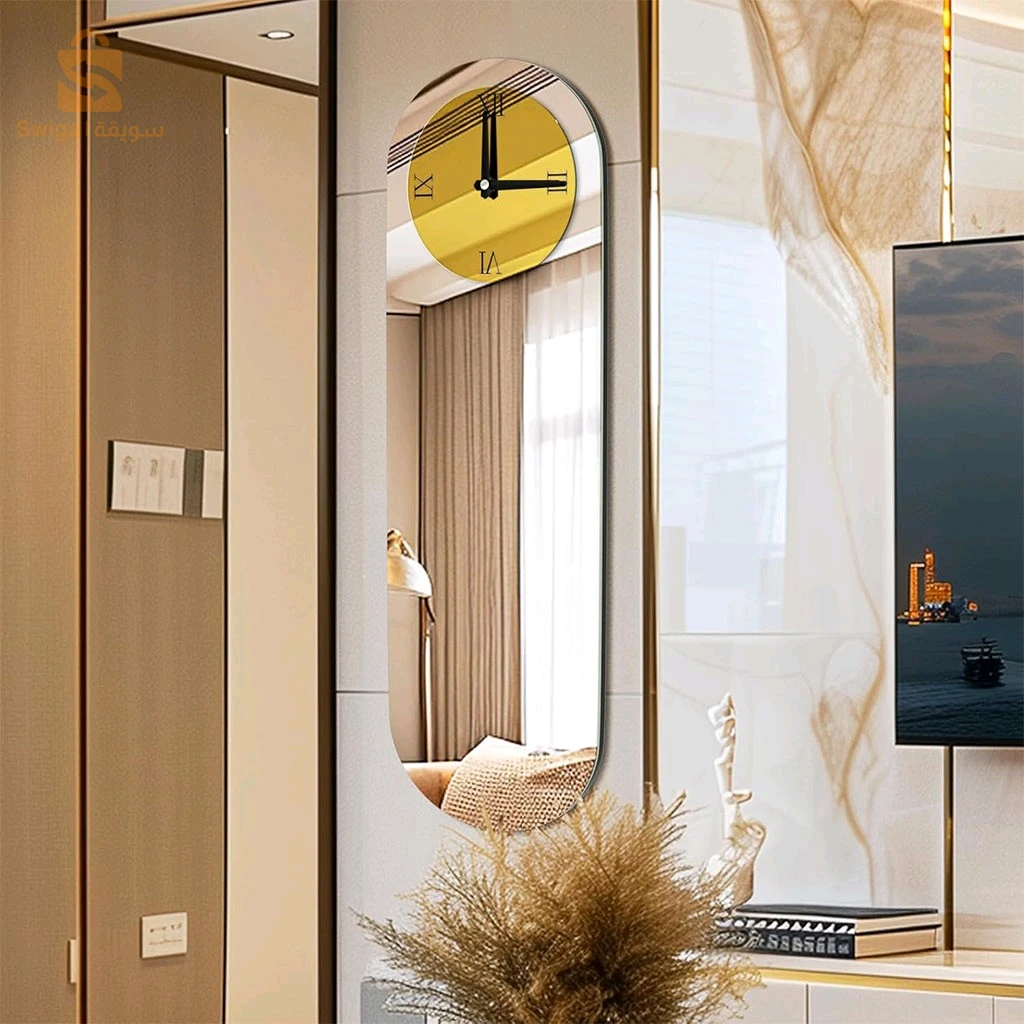 Horloge Murale Silencieuse Forme Oval Chiffre Romain 90x35cm