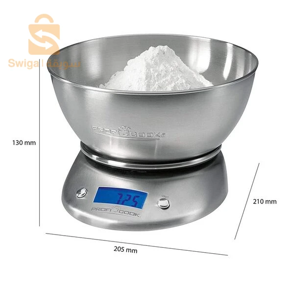 ميزان مطبخ الكتروني من بروفيكوك لوزن أدق الكتل من 1غ حتى 5كغ من الاينوكس المقاوم للصدأ Profi Cook Balance de Cuisine PC-KW 1040 avec Bol Inox