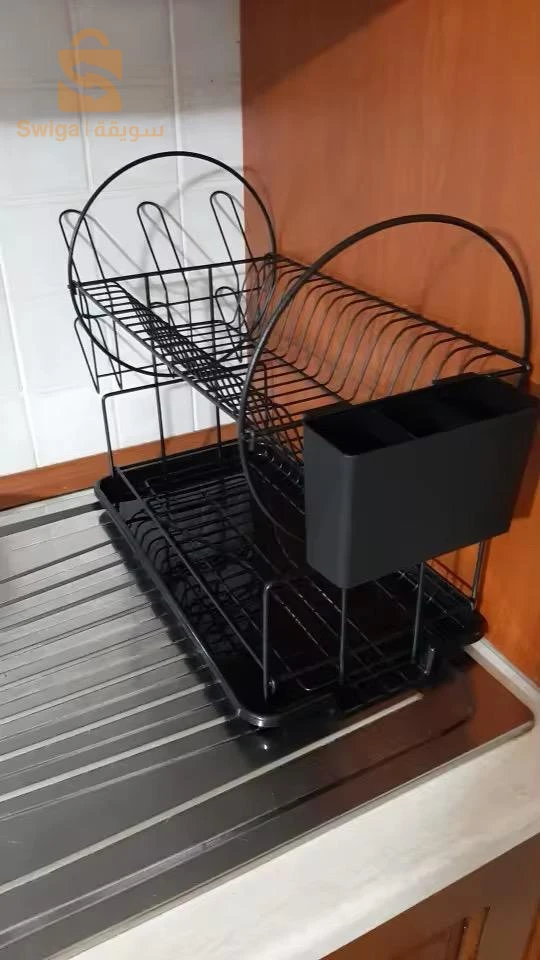 Egoutoire Vaisselle de Cuisine Noir à 2 Niveaux