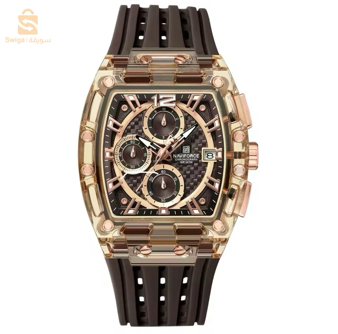 NAVIFORCE-Montre Tonneau Transparente pourHomme, Montres à Quartz, Etanche, dehors de Luxe, Out Door, Nouveau Design, 2024