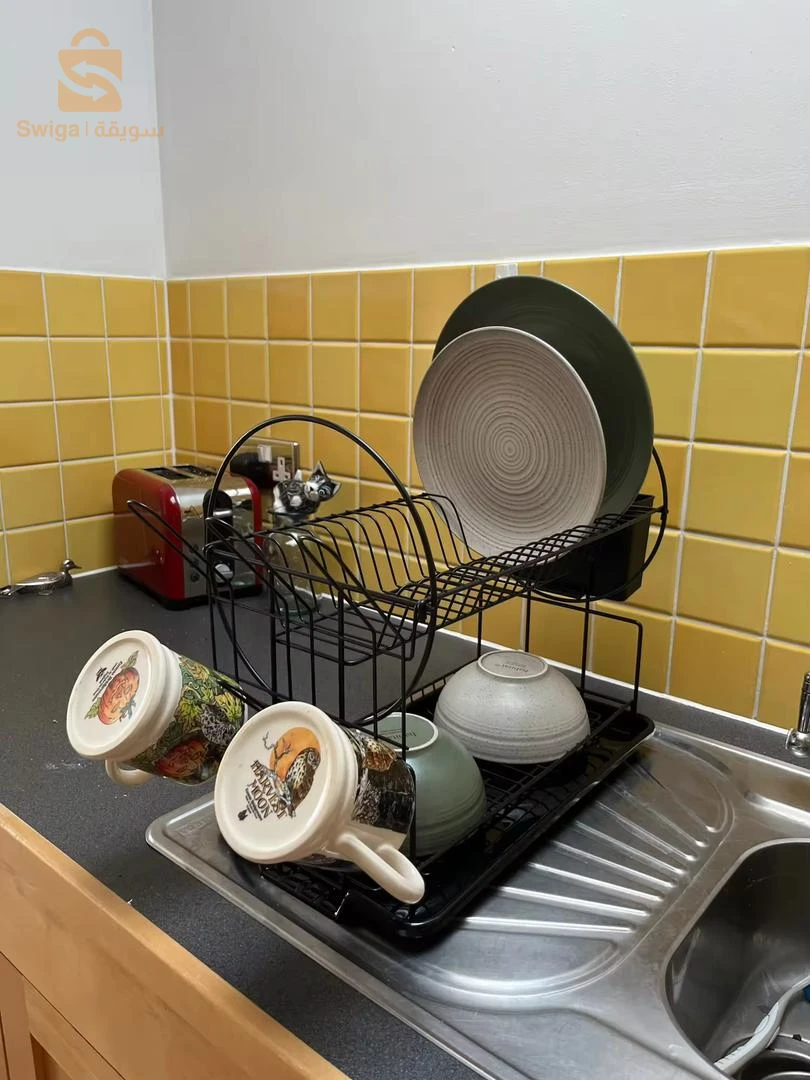 Egoutoire Vaisselle de Cuisine Noir à 2 Niveaux