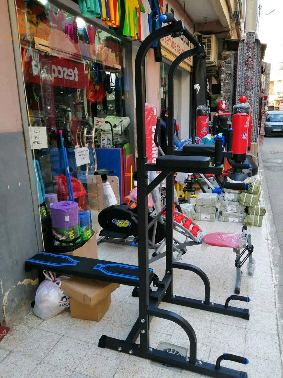 Station barre fixe parallèle dips avec Banc de musculation + support barre hauteur réglable