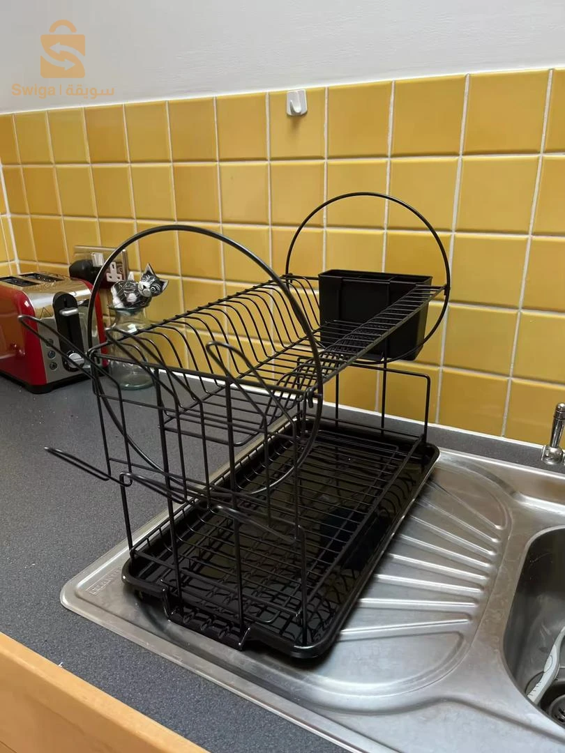 Egoutoire Vaisselle de Cuisine Noir à 2 Niveaux