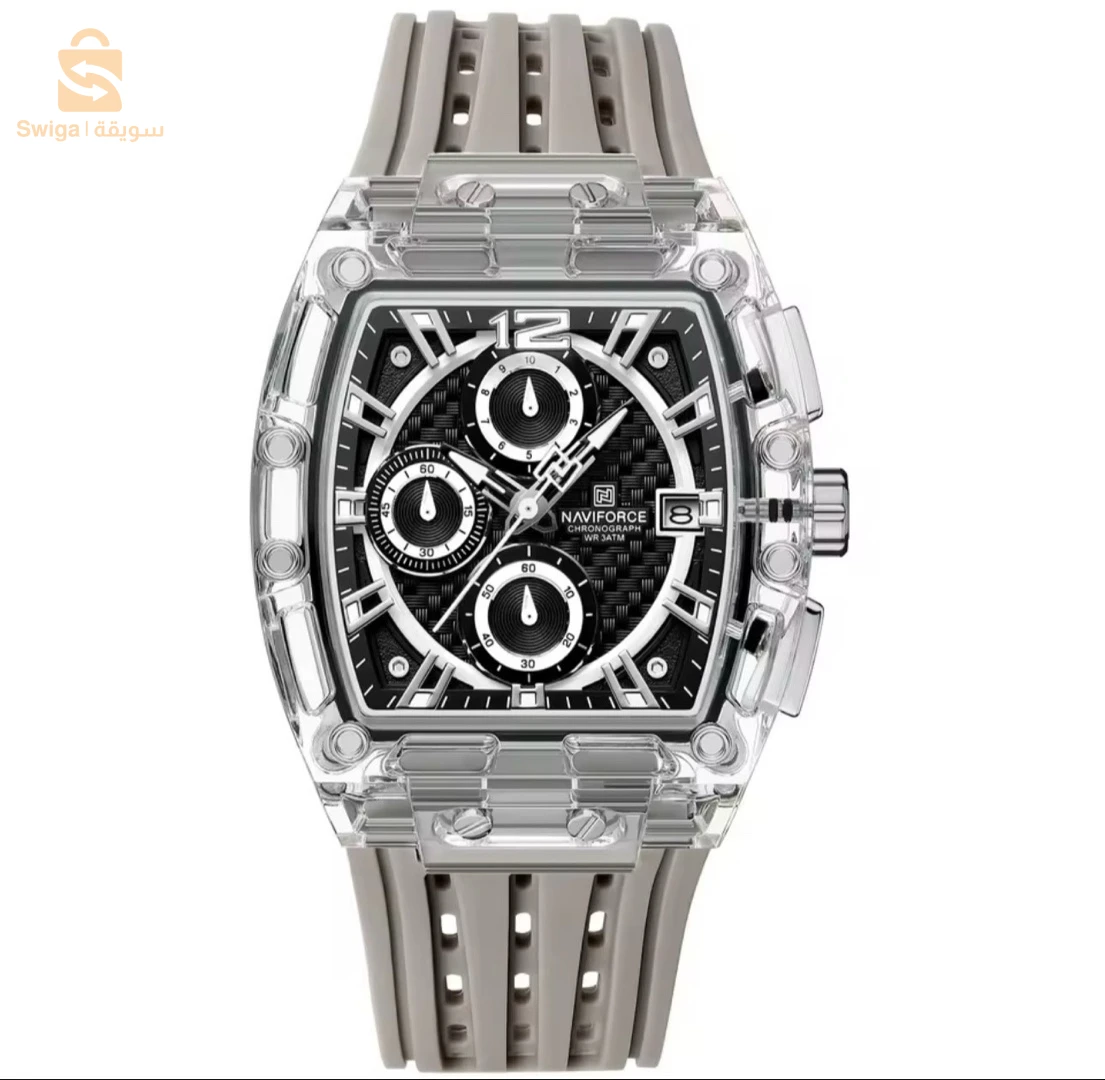NAVIFORCE-Montre Tonneau Transparente pourHomme, Montres à Quartz, Etanche, dehors de Luxe, Out Door, Nouveau Design, 2024