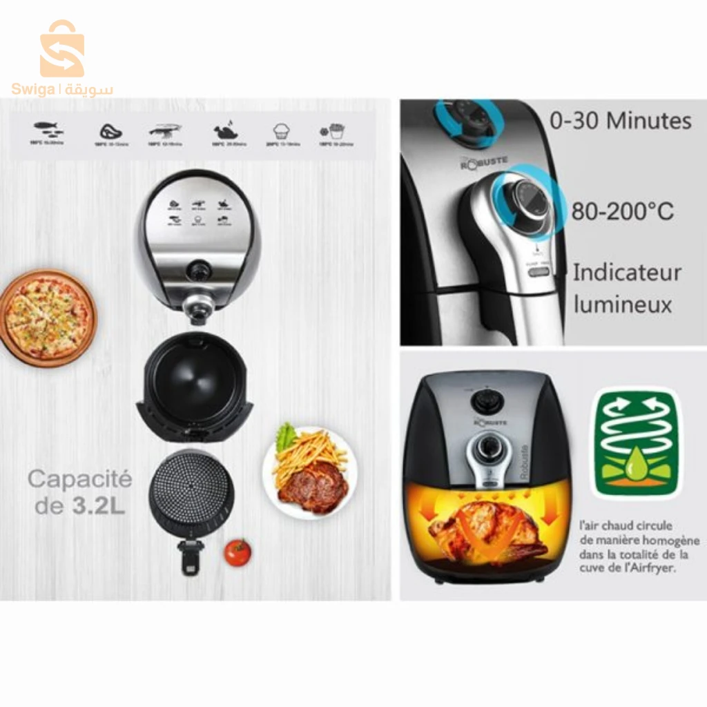 Robuste Friteuse Électrique Sans Huile – Air Fryer – 3.2 Litres – 1500 Watts – مقلاة هوائية