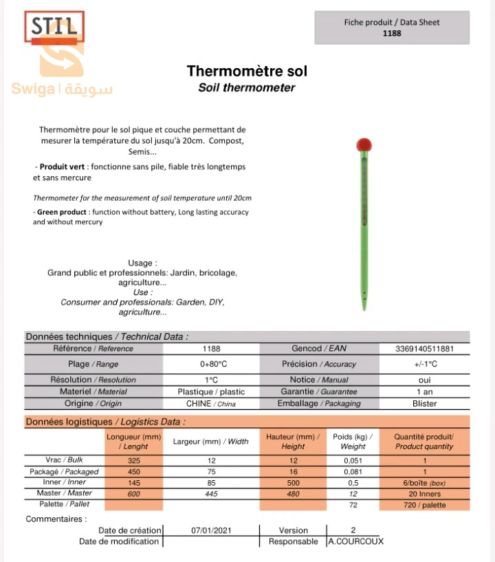 thermomètre pour sol et composte