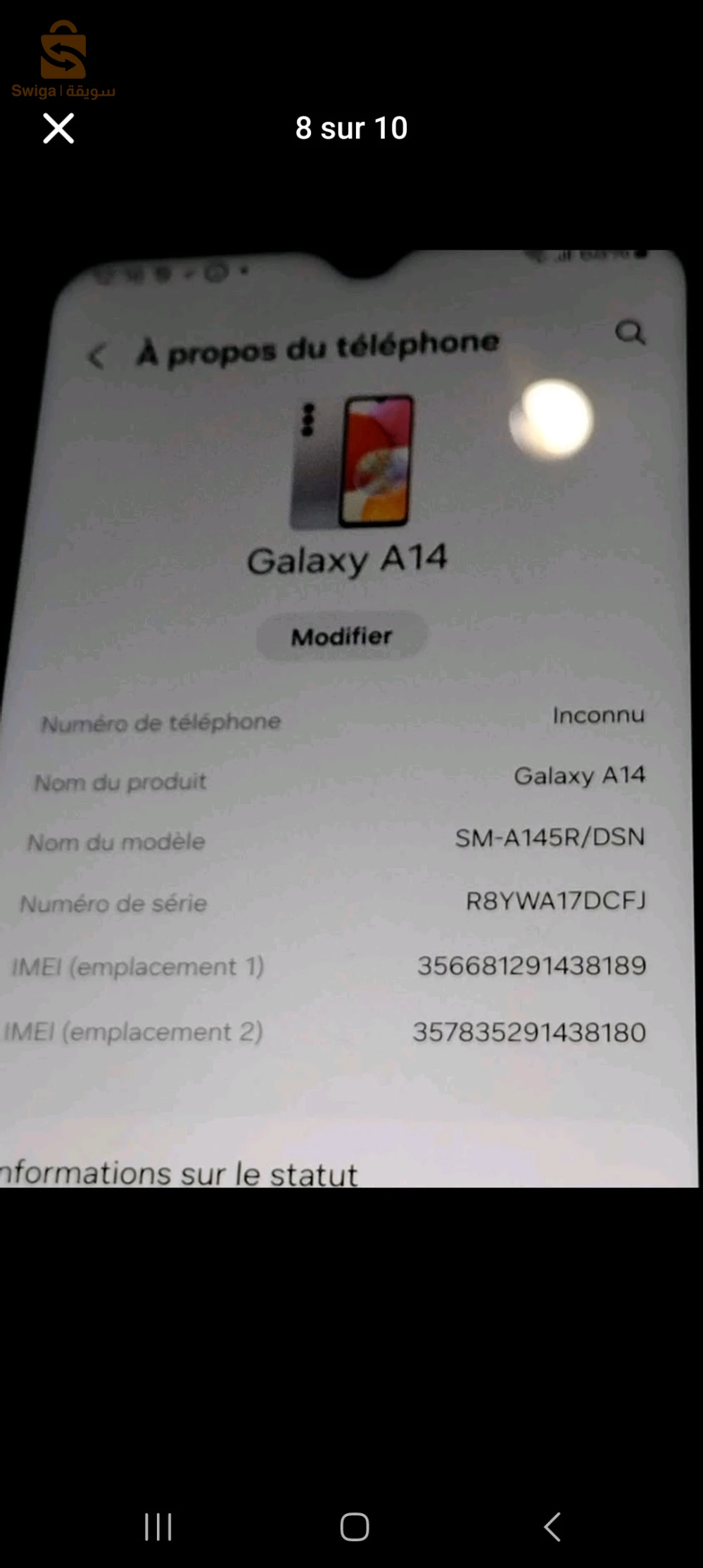 GALAXY A14 presque  neuf  état 10/10 stockage  64  giga RAM  4 giga  double  puce sans accessoires