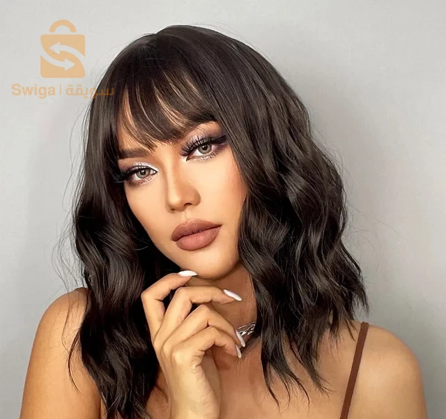 Perruque ondulée naturelle marron foncé noires résistante à la chaleur