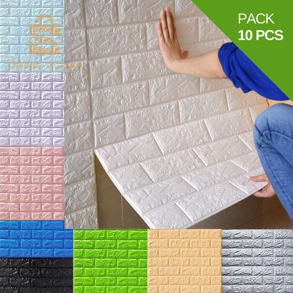 طقم 10 قطع ورق تغليف لاصق للجدران ثلاثي الأبعاد بألوان رخامية Wall Décor Papier Peint Mural motif Brique 3D Fond Mur Décoration Pack 10pcs [CLONE]  -  SFR