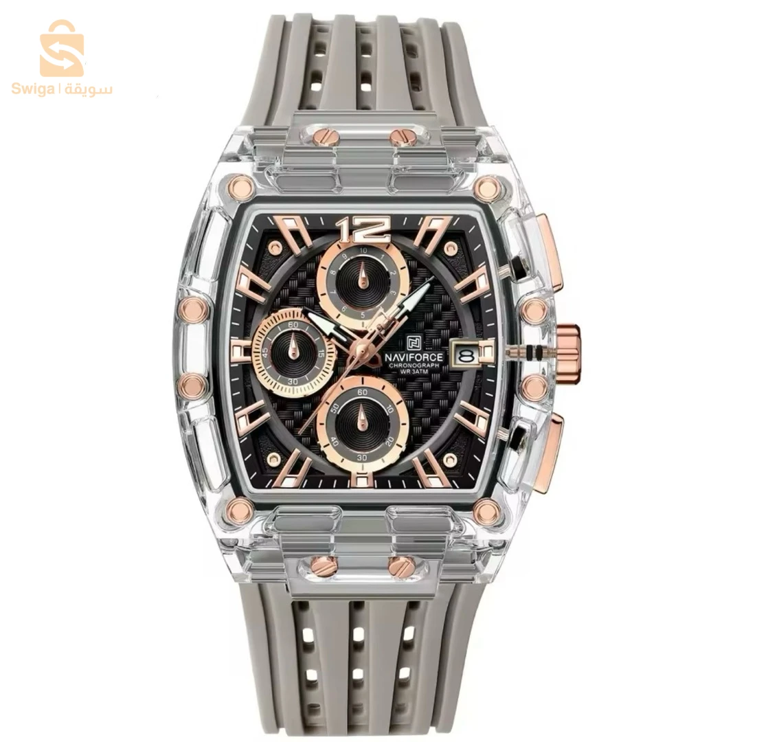 NAVIFORCE-Montre Tonneau Transparente pourHomme, Montres à Quartz, Etanche, dehors de Luxe, Out Door, Nouveau Design, 2024