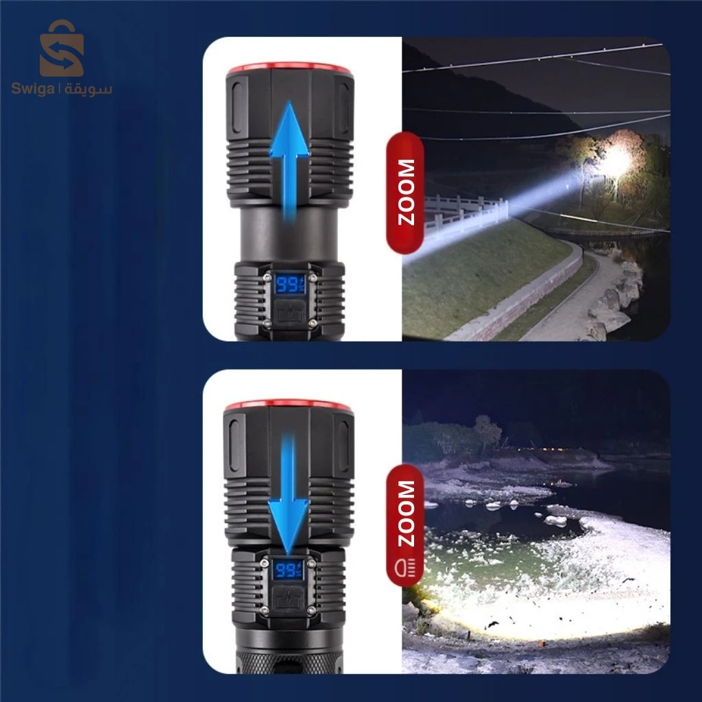 Lampe Torche à LED Haute Puissance 30W avec Batterie Lithium 18650 – مصباح يدوي عالي الطاقة مع بطارية ليثيوم