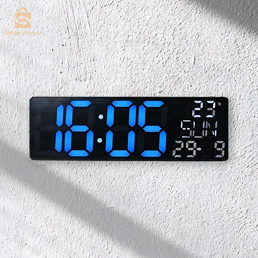Horloge Numérique Murale et Table LED à Éclairage Bleu Inférieur – ساعة رقمية للحائط و المكتب بإضاءة سفلية زرقاء