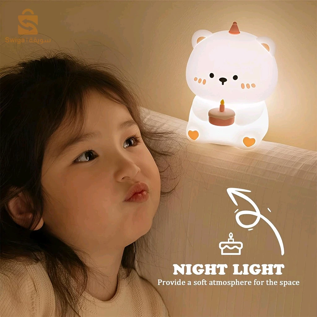 Veilleuse en Silicone Forme d’ours pour Chambre d’enfant Rechargeable
ضوء ليلي السيليكون لغرفة الأطفال القابلة لإعادة الشحن