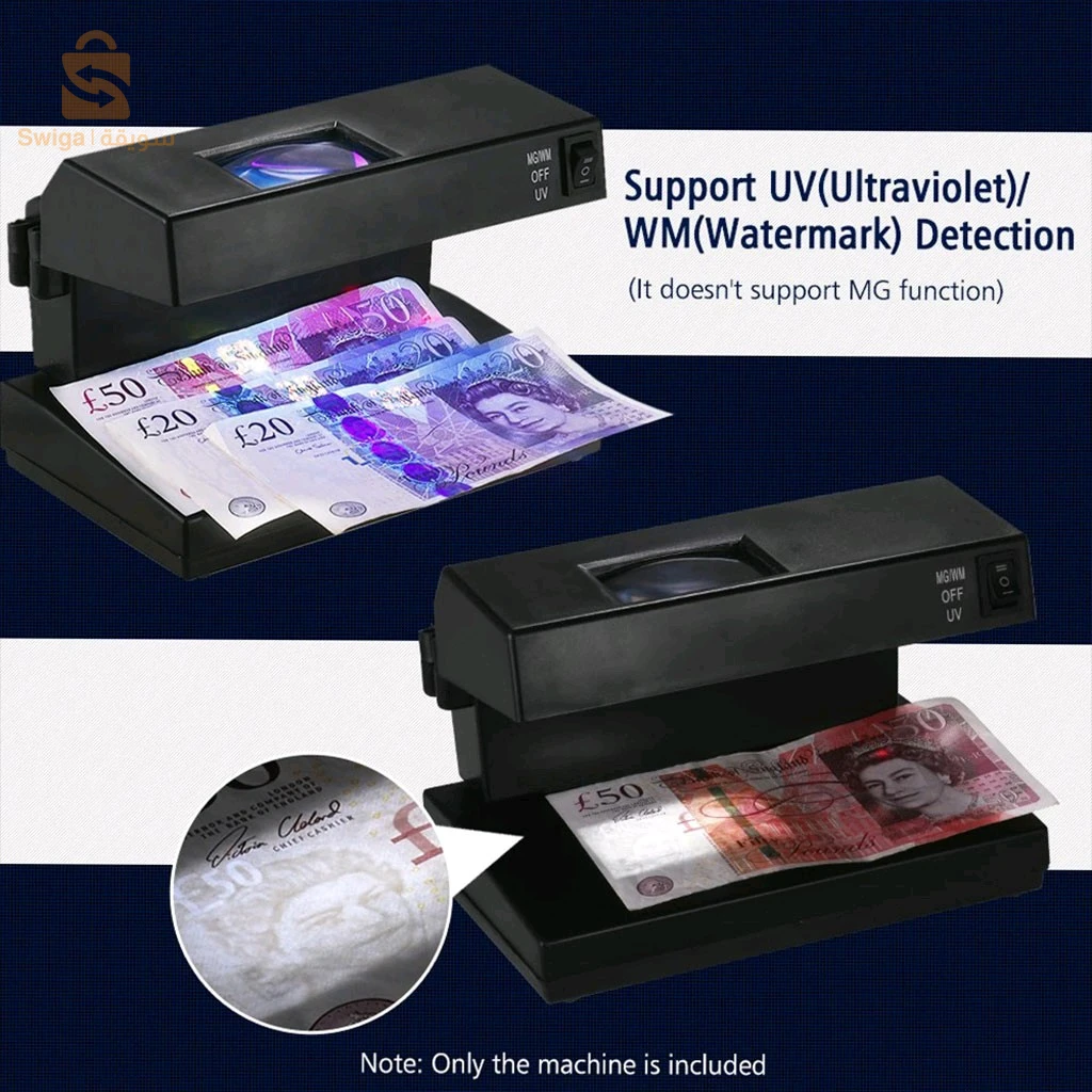 Détecteur de faux billets avec lumière UV bleue et blanche