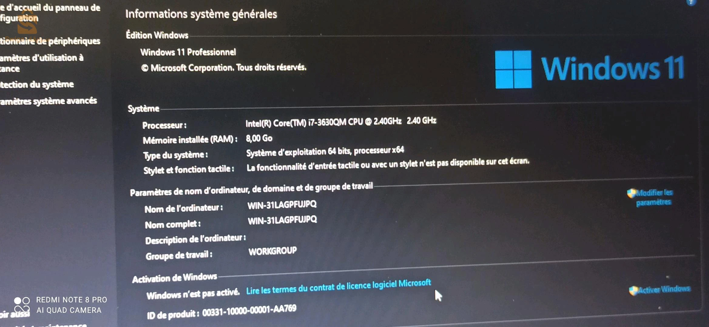 كمبيوتر في حالة جيدة hp i7 3génération  8g ram 500disk dur