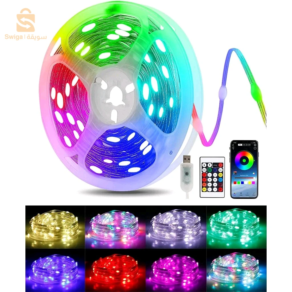 سلسلة إضاءة خارجية 100 LED متعددة الألوان 10 متر RGB مزامنة الموسيقى