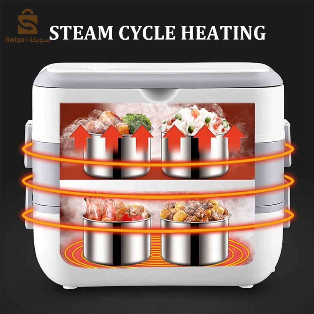Boîte à Lunch Électrique Portable avec 2 Récipients Amovibles en Acier Inoxydable – علبة تسخين طعام