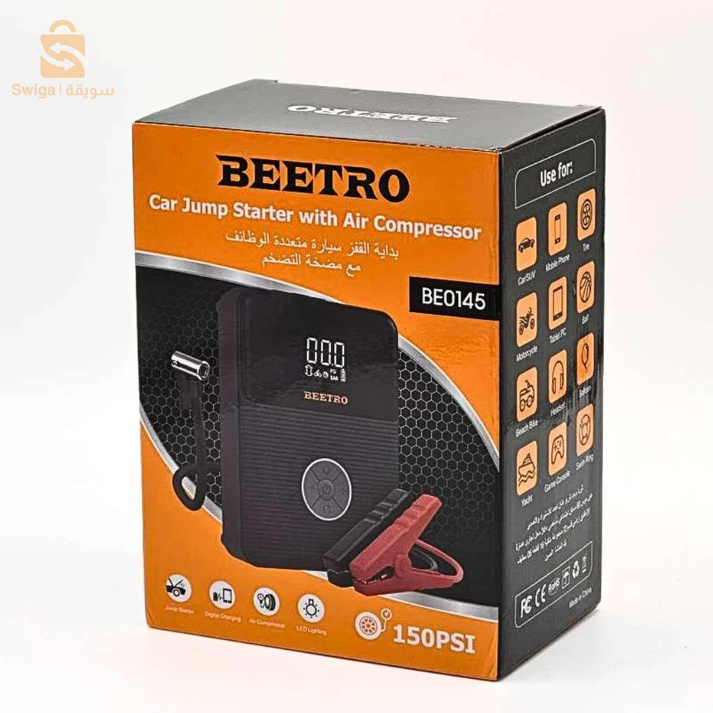Beetro be0145 Booster de Batterie avec Power Bank et Compresseur 10 Bar