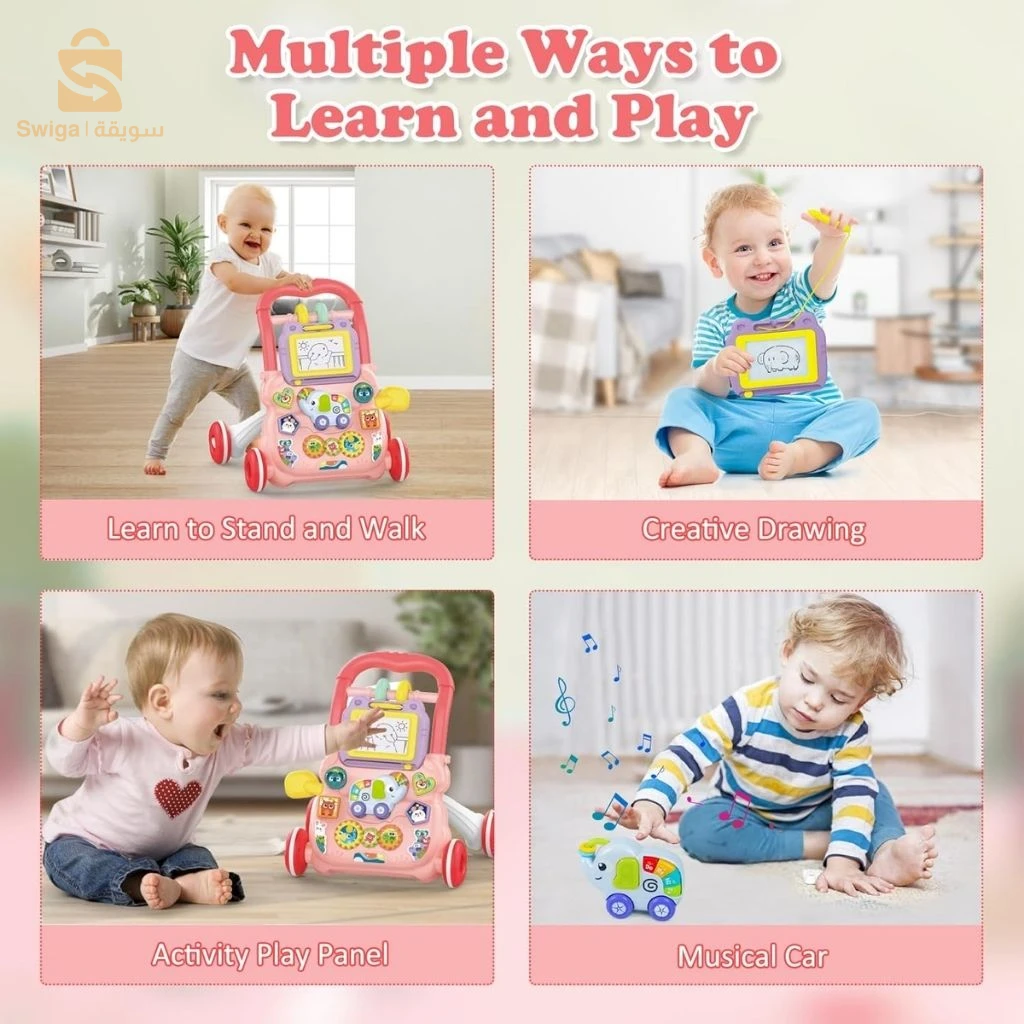 Trotteur Éducatif 2 en 1 avec Tableau de Dessin et Panneau Musical pour Bébé – مشاية تعليمية 2 في 1 مع لوحة رسم ولوحة موسيقية للأطفال