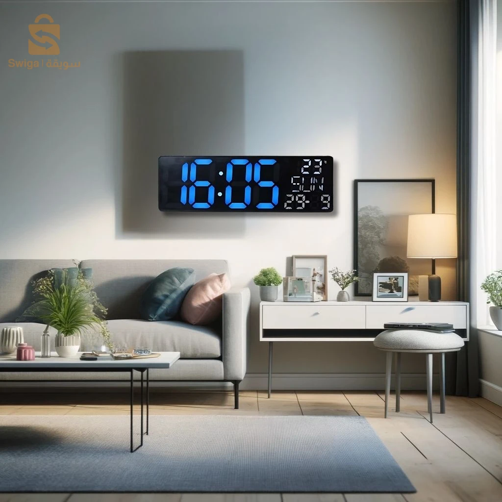 Horloge Numérique Murale et Table LED à Éclairage Bleu Inférieur – ساعة رقمية للحائط و المكتب بإضاءة سفلية زرقاء