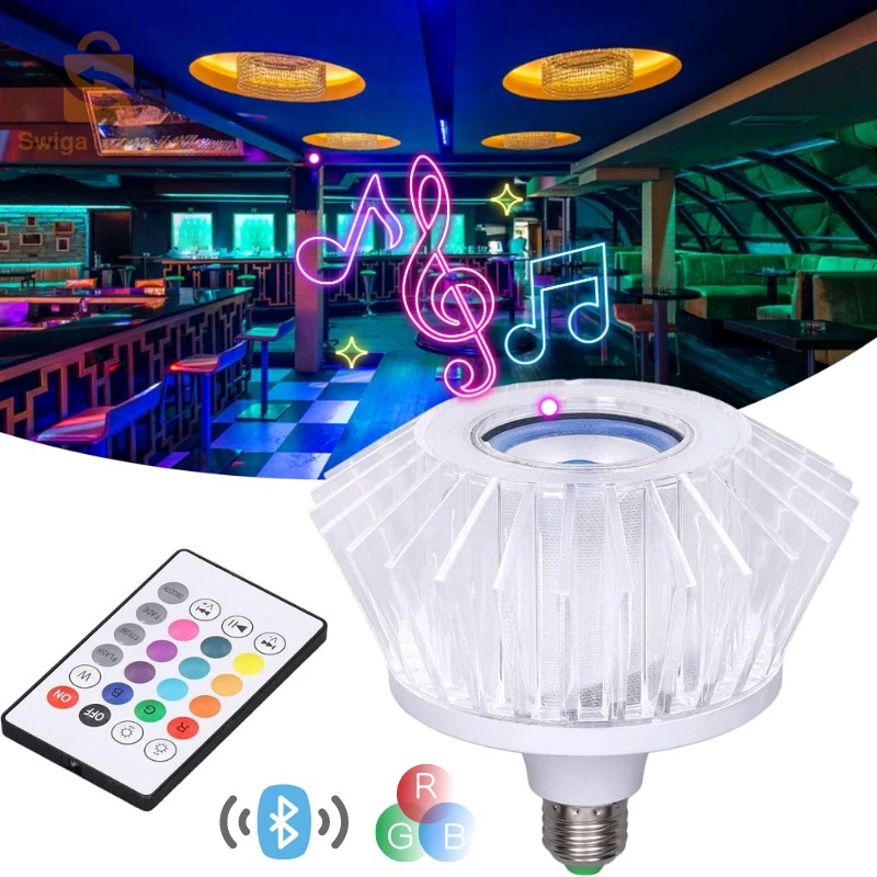 Ampoule musicale LED haut-parleur intégré Crystal Avec Bluetooth et télécommande 24W