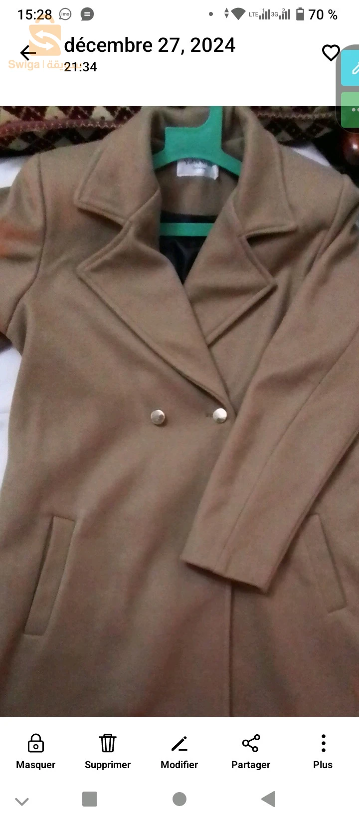 Manteau marron cachemir la bonne qualité