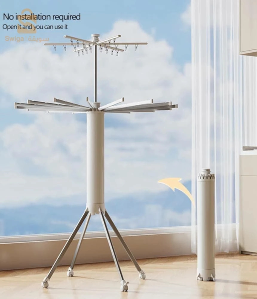 🔵 **منشر ملابس مظلي 360° - الابتكار الجديد في عالم تجفيف الملابس!**  📌 **منتج حصري لأول مرة في الجزائر 🇩🇿**  💎 **جودة عالية وتصميم مبتكر:**  منشر الملابس المصمم بشكل مظلي يوفر تجربة تجفيف متكاملة بفضل خامته المصنوعة من الألمنيوم الممتاز.  ### **لماذا تختاره؟**  ✔️ **تجفيف مثالي بزاوية 360°**: يتيح تدفق الهواء والتعرض لأشعة الشمس من جميع الاتجاهات لتجفيف أسرع وأكثر كفاءة.  ✔️ **متعدد الاستخدامات**: مناسب لجميع احتياجاتك، سواء كانت ملابس، مناشف، أو أغطية. ✔️ **تصميم ذكي وقابل للطي**: سهل الاستخدام والتخزين، مثالي للمساحات الصغيرة.  ✔️ **ثبات لا مثيل له**: قاعدة متينة تمنع الانزلاق، سواء للاستخدام الداخلي أو الخارجي.  ✔️ **مرونة تامة**: مناسب للشقق، الشرفات، والفناء الخارجي.  💵 **السعر: 13,000 دج**