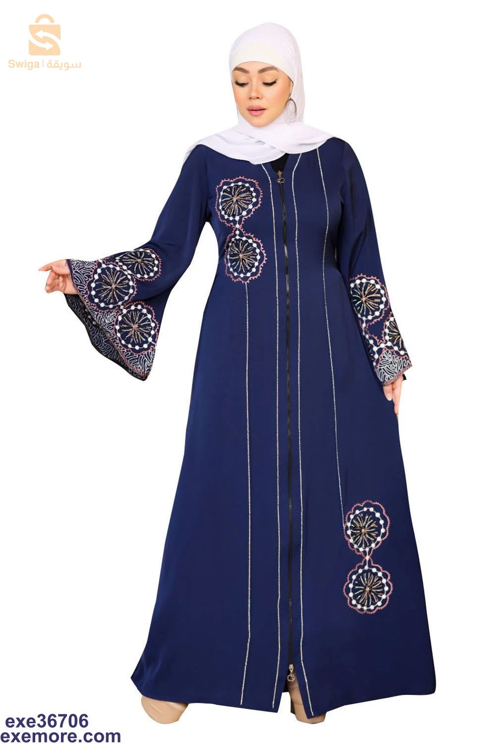 عباية حرير نسائية بسحاب  (بالجملة )