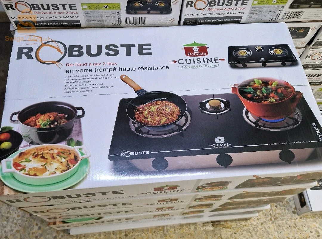 Réchaud à gaz 3 feux en verre ROBUSTE