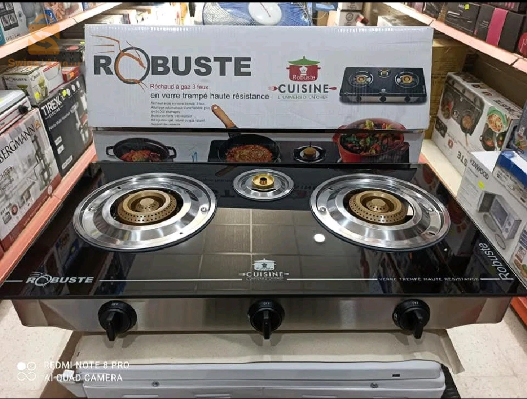 Réchaud à gaz 3 feux en verre ROBUSTE