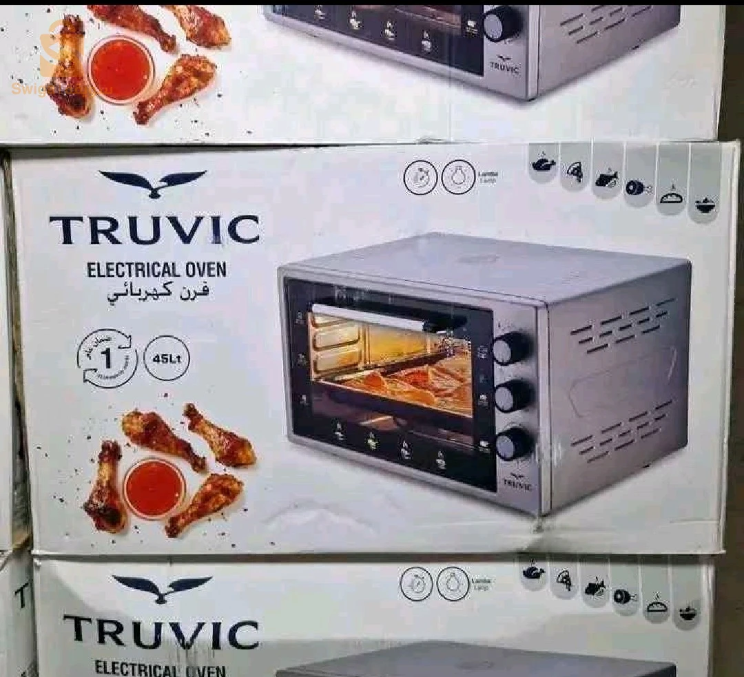 freur electrique truvic 45L 

الموصفات ⬇️ ⬇️ 

45l  
Four éléctrique TRUVIC 45L 1500w turque 
فرن كهربائي أصلي بحجم 45 لتر قوة بدرجة حرارة عالية و مزود بشواية  
Torche disponible✔️ 
2 plateau ( rond et carré ) et grill✔️ 
Garantie : 12 mois✔️ 
☑️يطيب منفوق ومنتحت و   
☑️درجة الحرارة 350° 
☑️فيه توقيت وآلارم تع الوقت