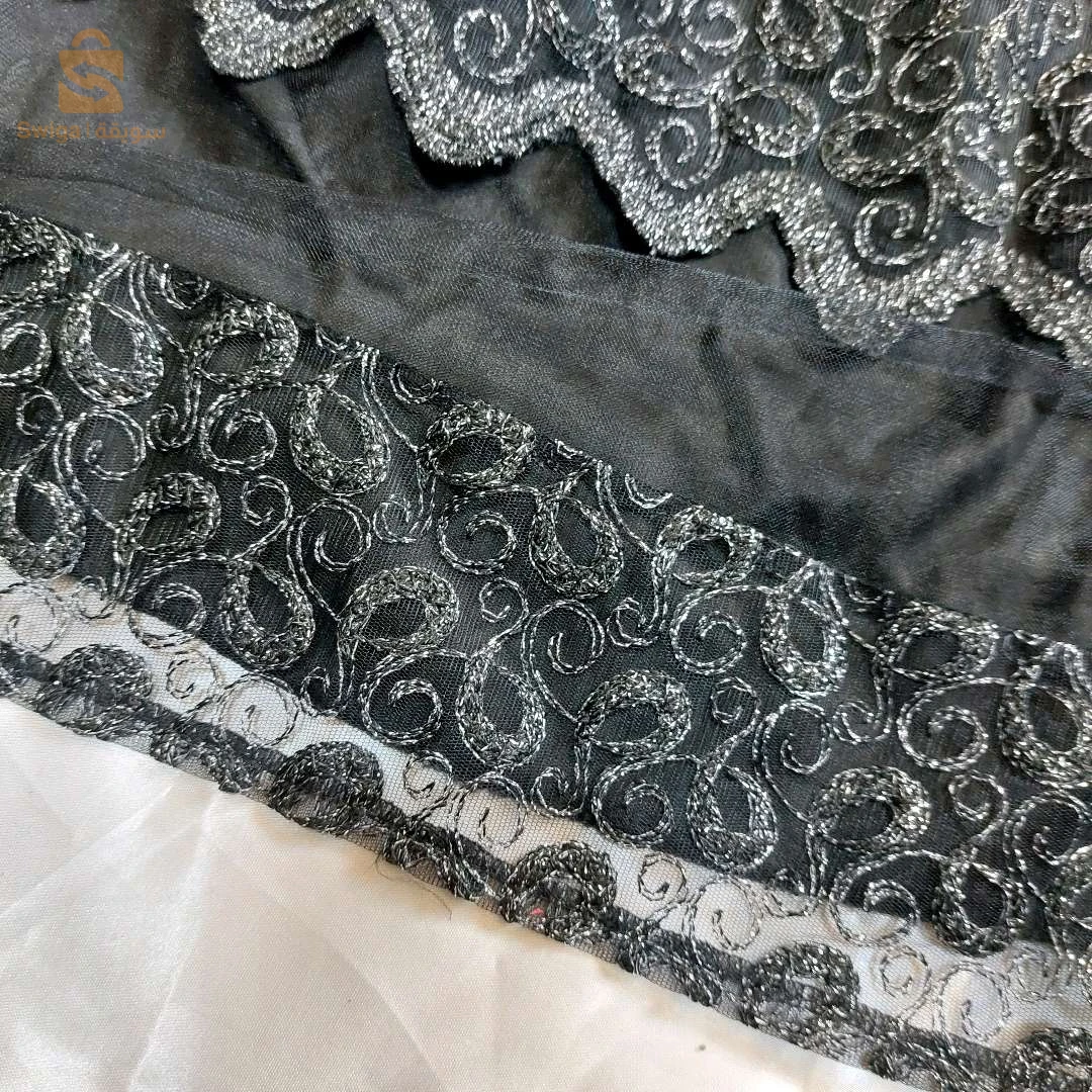 فستان سهرة اسود وفضي