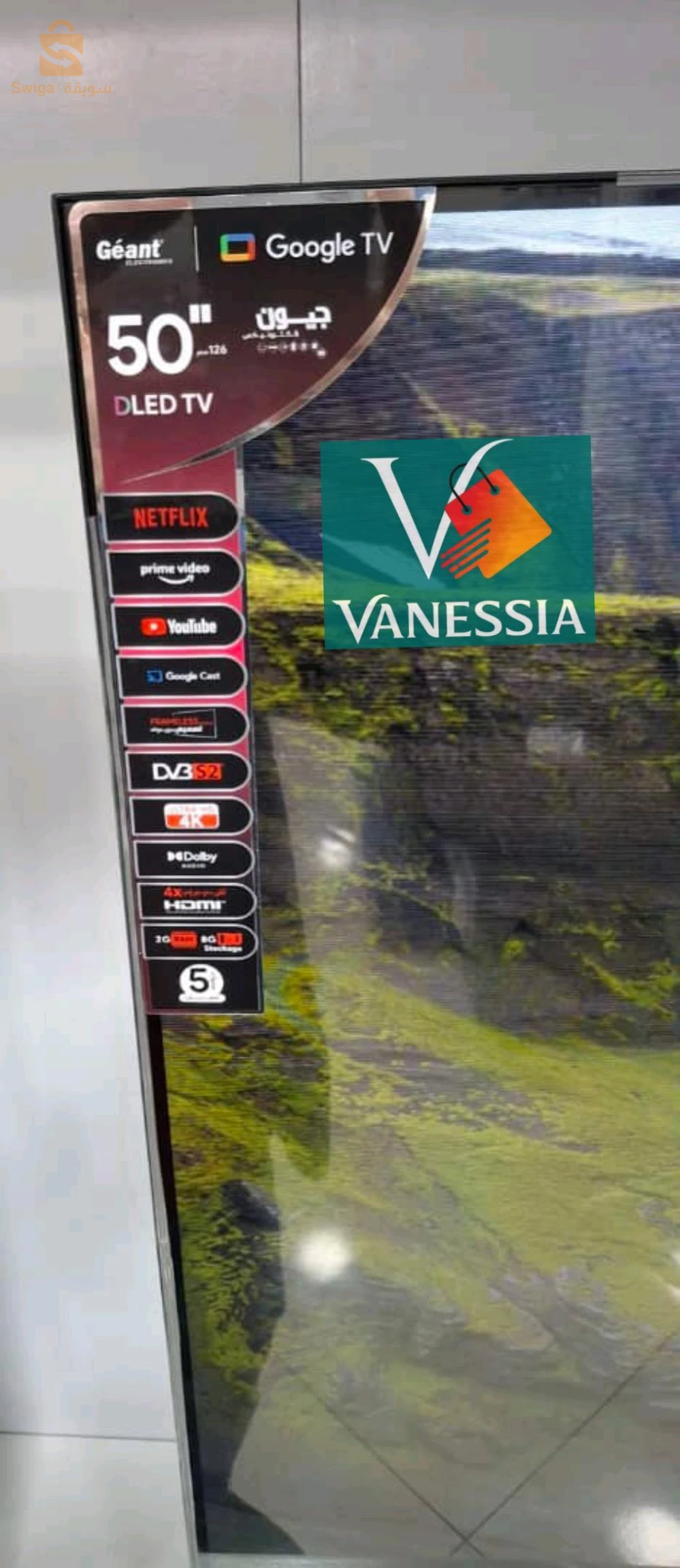 Téléviseur 50" DLED Google TV 4k Framless 2G Ram 8G stockage ✅50 "✅Qualité 4K UHD.✅Frameless design.✅8G stockage+2G RAM✅Contrôle vocal.✅Dolbi audio.✅Accès rapide à vos applications.✅5 ans garantie .