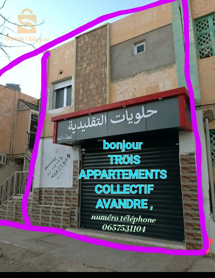 bonjour trois appartements collectif à vendre F2.F2. F3 au niveau de tadjmout W LAGHOUAT électricité eau.gaz.dispnible